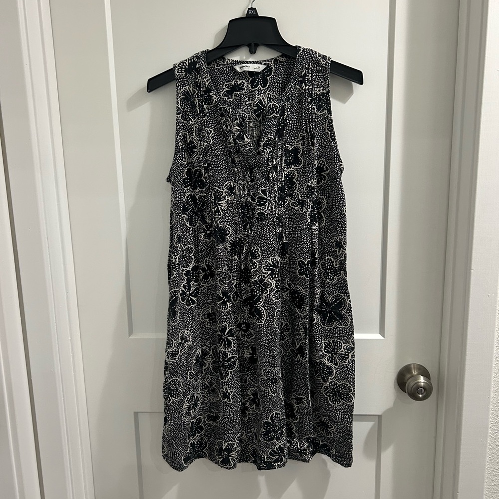 Sonoma Black and White Floral Mini Dress